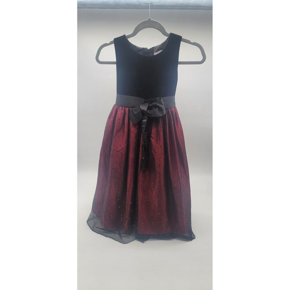 Little Miss Holiday girls Dress Size 10 velvet red and black with front bow - Picture 1 of 4